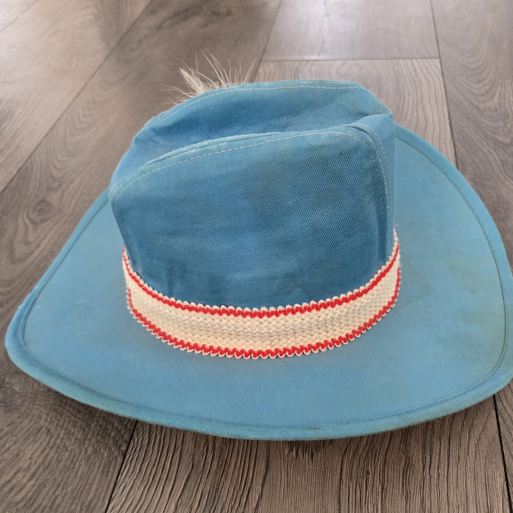 Vintage American Hat Blue Cowboy Hat With Feather - Picture 5 of 8